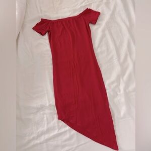 Nasty Gal Crimson Off-Shoulder Asymmetrical Mini Dress